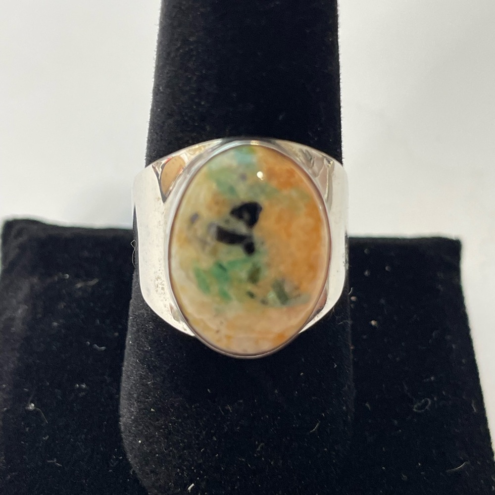 Sterling Silver Oval Multi-Color Stone Ring - Size 9